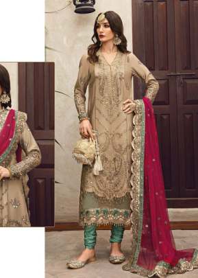 Exclusive Designer Georgette Heavy Embroidery Work Pakistani Suit Chiku Color R DN 564