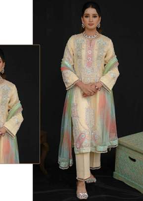 Exclusive Designer Georgette Heavy Embroidery Pakistani Suit Cream Color DN 569