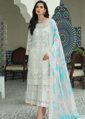 Exclusive Designer Heavy Faux Georgette With Embroidery Sequence Work Pakistani Suit White And Blue Color DN 1004