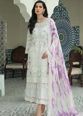 Exclusive Designer Heavy Faux Georgette With Embroidery Sequence Work Pakistani Suit White And Purple Color DN 1004