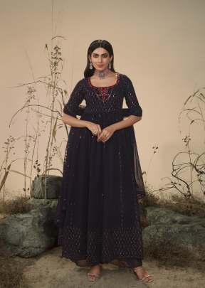 Exclusive Embroidered Georgette Stitched New Style Nayra Cut Suits Purple Color DN 4821