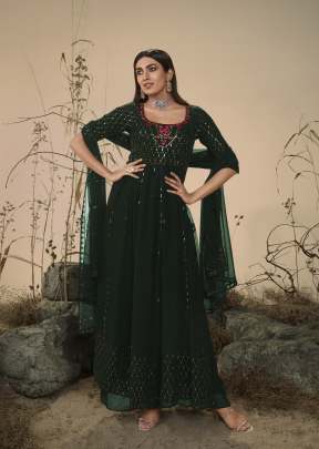 Exclusive Embroidered Georgette Stitched New Style Nayra Cut Suits Green Color DN 4822