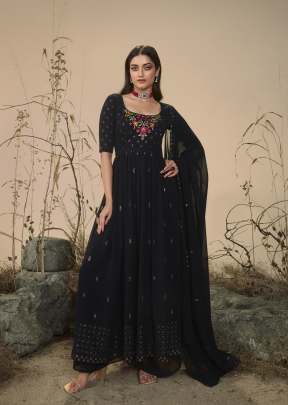 Exclusive Embroidered Georgette Stitched New Style Nayra Cut Suits Dark Blue Color DN 4827