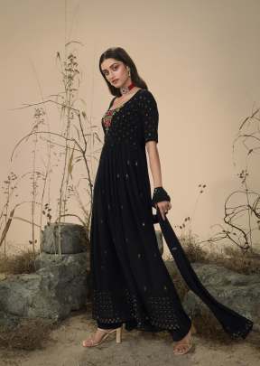 Exclusive Embroidered Georgette Stitched New Style Nayra Cut Suits Black Color DN 4828