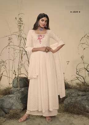 Exclusive Embroidered Georgette Stitched New Style Nayra Cut Suits Off White Color DN 4829