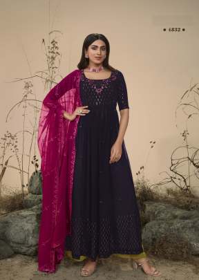 Exclusive Embroidered Georgette Stitched New Style Nayra Cut Suits Purple Color DN 4832