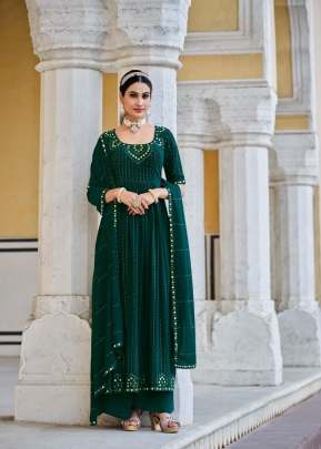 Exclusive Embroidered Georgette Stitched Designer Nayra Cut Suits Green Color DN 4884