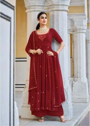 Exclusive Embroidered Georgette Stitched Designer Nayra Cut Suits Red Color DN 4892