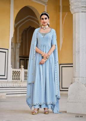 Exclusive Embroidered Georgette Stitched Designer Nayra Cut Suits Sky Color DN 4893