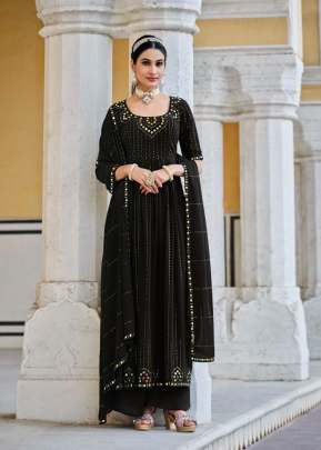 Exclusive Embroidered Georgette Stitched Designer Nayra Cut Suits Black Color DN 4894