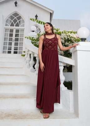 Exclusive Embroidered Georgette Stitched Designer Nayra Cut Suits Maroon Color DN 4841