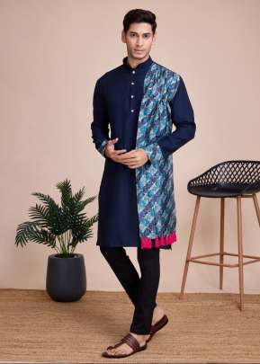 Exclusive Festival Wear Kurta With Payjama Collection Nevy Blue Color DN 6004