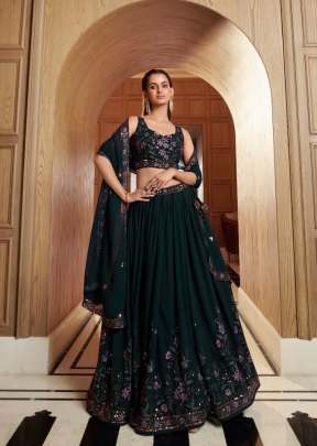 Exclusive Georgette Embroidered Print With Sequence Work Bridal Lehenga Choli Green Color DN 2303