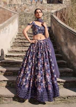 Exclusive Georgette Embroidered Print With Sequence Work Bridal Lehenga Choli Purple Color DN 2306