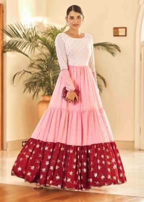 Exclusive Georgette Metalic Foil Work Anarkali Gown White Color DN 4704