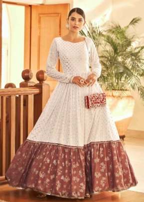 Exclusive Georgette Metalic Foil Work Anarkali Gown White Color DN 4707