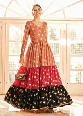 Exclusive Georgette Metalic Foil Work Anarkali Gown Orange Color DN 4708