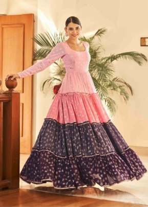 Exclusive Georgette Metalic Foil Work Anarkali Gown Pink Color DN 4710