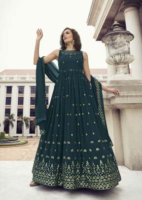 Exclusive Georgette Sequence Embroidered Work Anarkali Gown Rama Color DN 4812