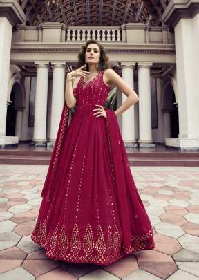 Exclusive Georgette Sequence Embroidered Work Anarkali Gown Rani Color DN 4814