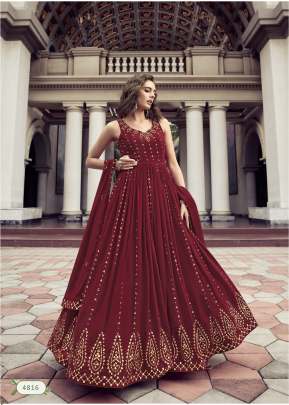 Exclusive Georgette Sequence Embroidered Work Anarkali Gown Maroon Color DN 4816