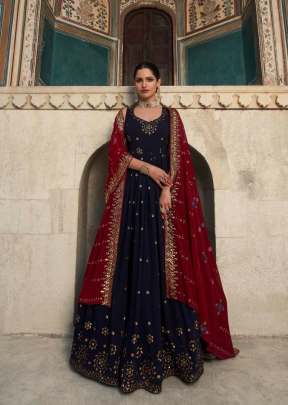 Exclusive Georgette Thread And Sequence Embroidered Anarkali Gown Nevy Blue Color DN 4853