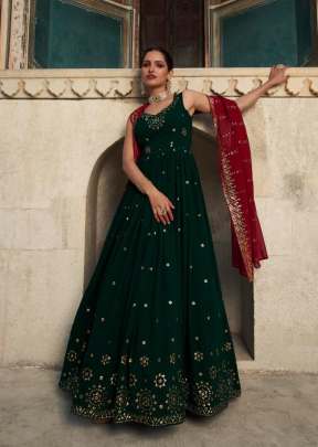 Exclusive Georgette Thread And Sequence Embroidered Anarkali Gown Green Color DN 4854