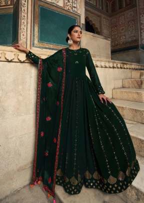 Exclusive Georgette Thread And Sequence Embroidered Anarkali Gown Green Color DN 4855