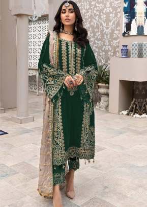 Exclusive Heavy Faux Georgette With Embroidery Work Pakistani Suit Green Color DN 9104