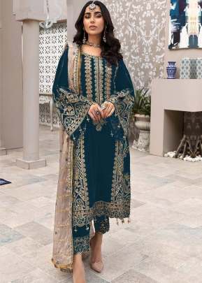 Exclusive Heavy Faux Georgette With Embroidery Work Pakistani Suit Rama Color DN 9104