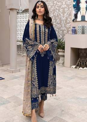 Exclusive Heavy Faux Georgette With Embroidery Work Pakistani Suit Blue Color DN 9104