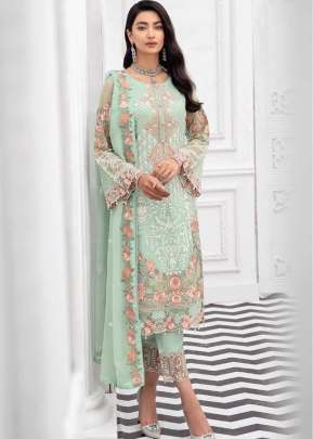 Exclusive Heavy Faux Georgette With Embroidered Pakistani Suit Light Pista Color DN 9117