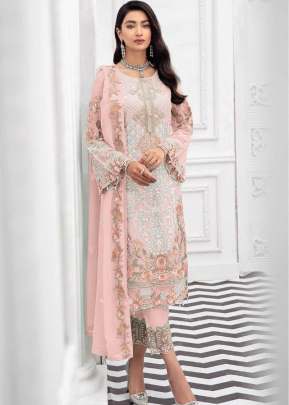 Exclusive Heavy Faux Georgette With Embroidered Pakistani Suit Light Pink Color DN 9117