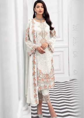 Exclusive Heavy Faux Georgette With Embroidered Pakistani Suit White Color DN 9117