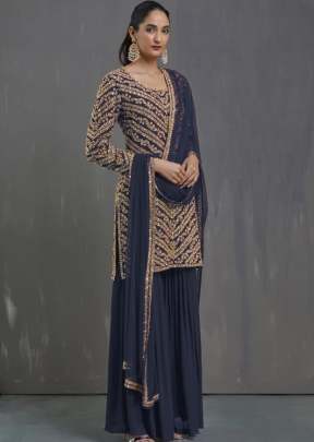 Exclusive Heavy Faux Georgette With Embroidery Sequence Work Pakistani Suit Blue Color DN 9120