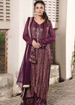 Exclusive Heavy Faux Georgette With Embroidery Double Sequence Work Pakistani Suit Wine Color DN 1002 A