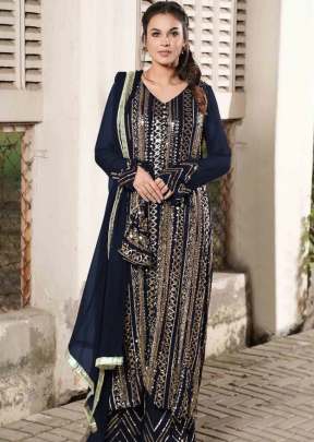 Exclusive Heavy Faux Georgette With Embroidery Double Sequence Work Pakistani Suit Nevy Blue Color DN 1002 B