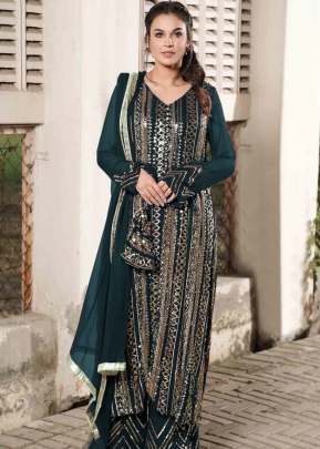 Exclusive Heavy Faux Georgette With Embroidery Double Sequence Work Pakistani Suit Rama Color DN 1002 D