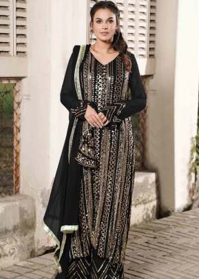 Exclusive Heavy Faux Georgette With Embroidery Double Sequence Work Pakistani Suit Black Color DN 1002 F