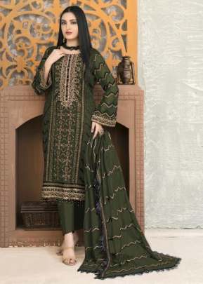 Exclusive Heavy Faux Georgette With Chain Stitch Work With Sequence Work Pakistani Suit Mehndi Color DN 1008