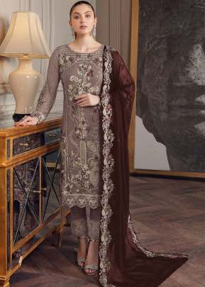 Exclusive Heavy Faux Georgette With Embroidery Sequence Work Pakistani Light Brown Color DN 1011