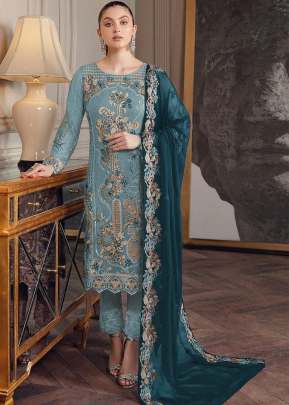 Exclusive Heavy Faux Georgette With Embroidery Sequence Work Pakistani Sky Color DN 1011