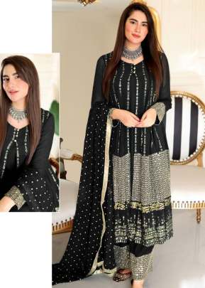 Exclusive Heavy Faux Georgette With Embroidery Sequence Work Pakistani Suit Black Color DN 1025