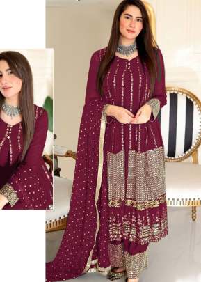 Exclusive Heavy Faux Georgette With Embroidery Sequence Work Pakistani Suit Magenta Pink Color DN 1025