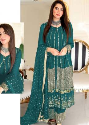 Exclusive Heavy Faux Georgette With Embroidery Sequence Work Pakistani Suit Rama Color DN 1025