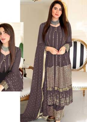 Exclusive Heavy Faux Georgette With Embroidery Sequence Work Pakistani Suit Dark Purple Grey Color DN 1025