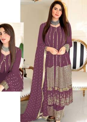 Exclusive Heavy Faux Georgette With Embroidery Sequence Work Pakistani Suit Argyle Purple Color DN 1025