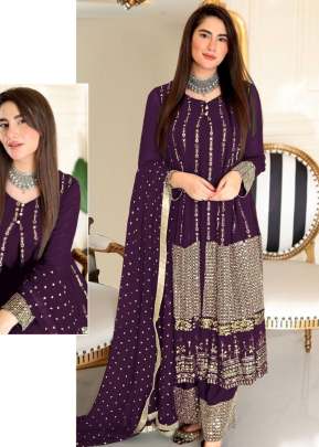 Exclusive Heavy Faux Georgette With Embroidery Sequence Work Pakistani Suit Wine Color DN 1025