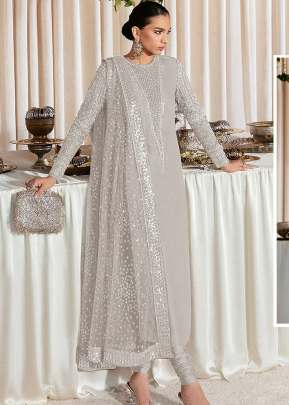 Exclusive Heavy Faux Georgette With Embroidery Sequence Work Pakistani Suit Coconut Cream Color DN 1026