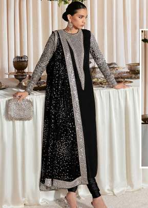 Exclusive Heavy Faux Georgette With Embroidery Sequence Work Pakistani Suit Black Color DN 1026